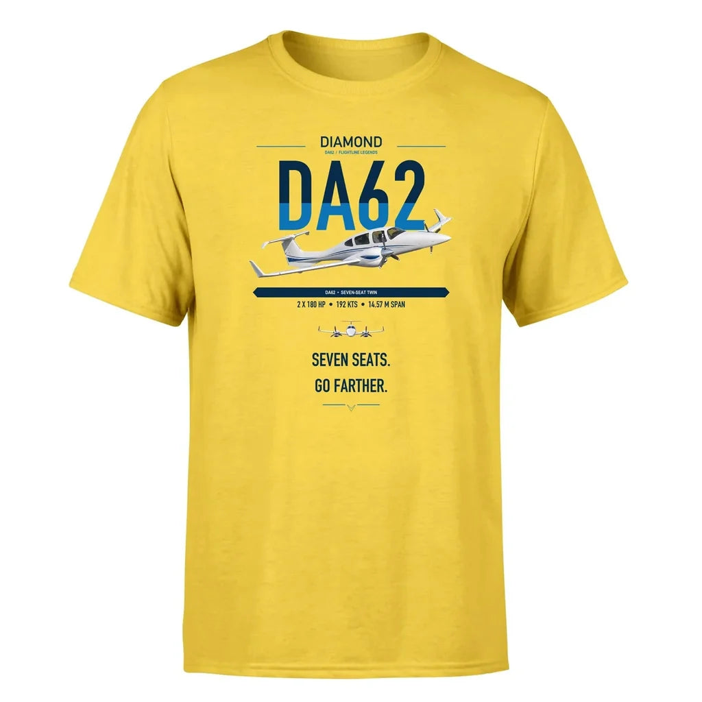 Diamond DA62 design on yellow t-shirt, single-side print