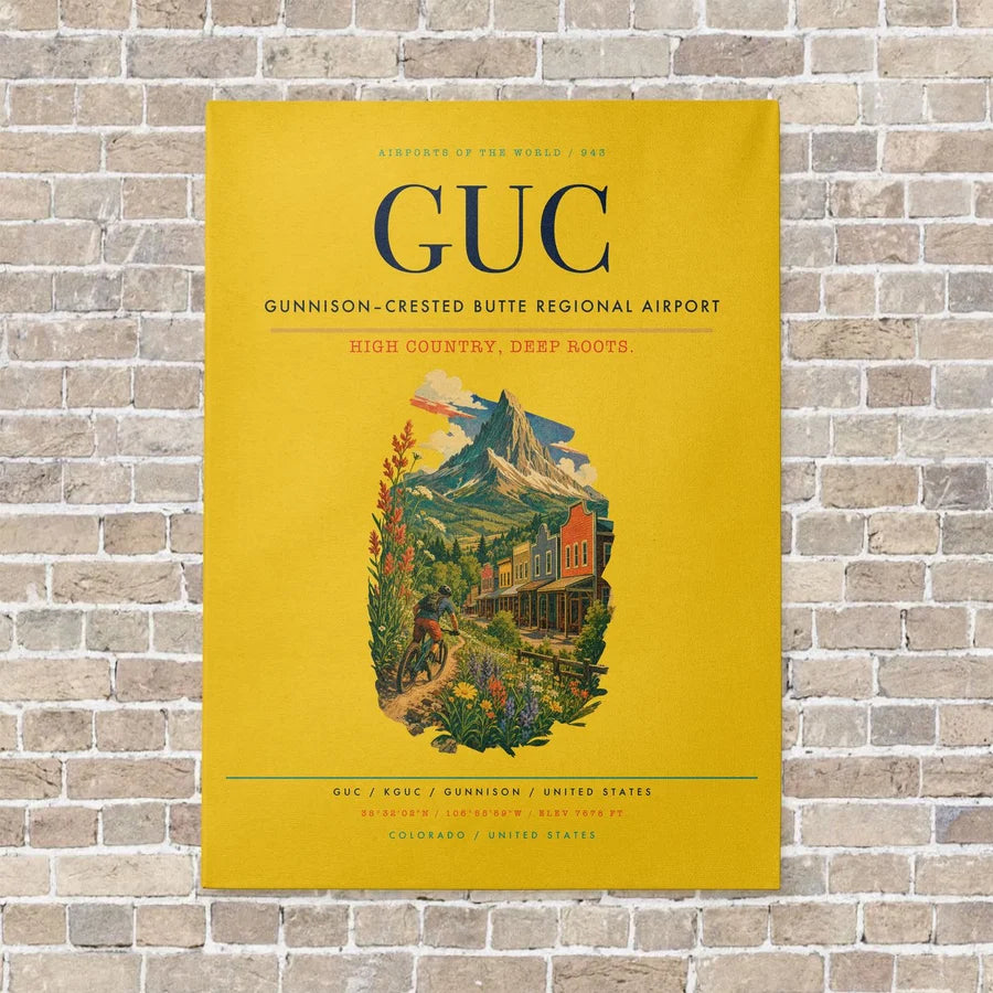 Gunnison–Crested Butte Regional Airport GUC vertical canvas print - no frame - yellow background