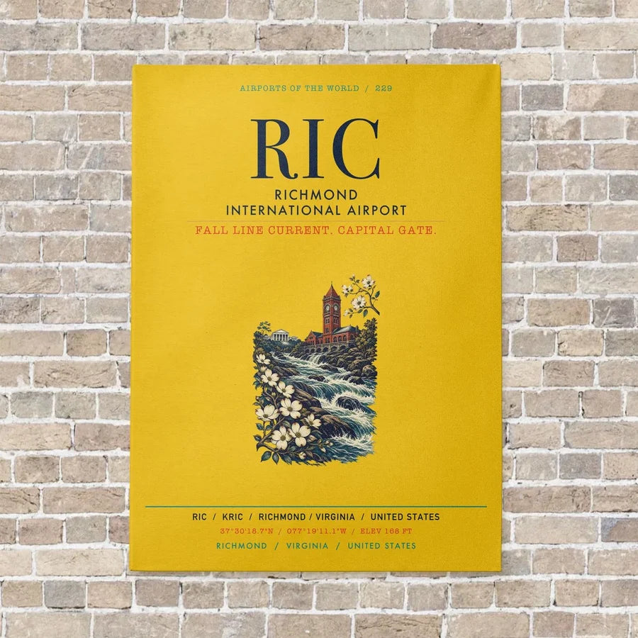 Richmond International Airport RIC vertical canvas print - no frame - yellow background