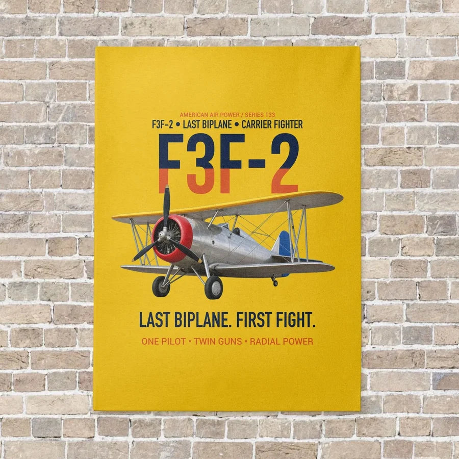 F3F-2 Last Biplane First Fight vertical canvas print - no frame - yellow background