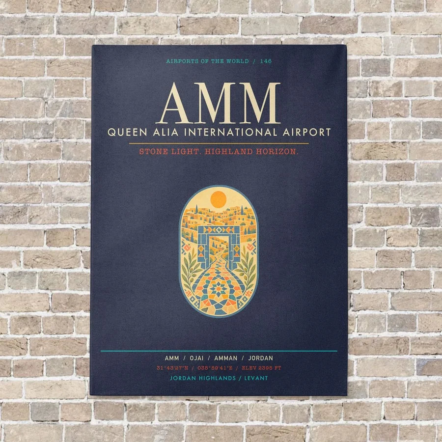 Queen Alia International Airport AMM - Canvas Framed - Navy Blue