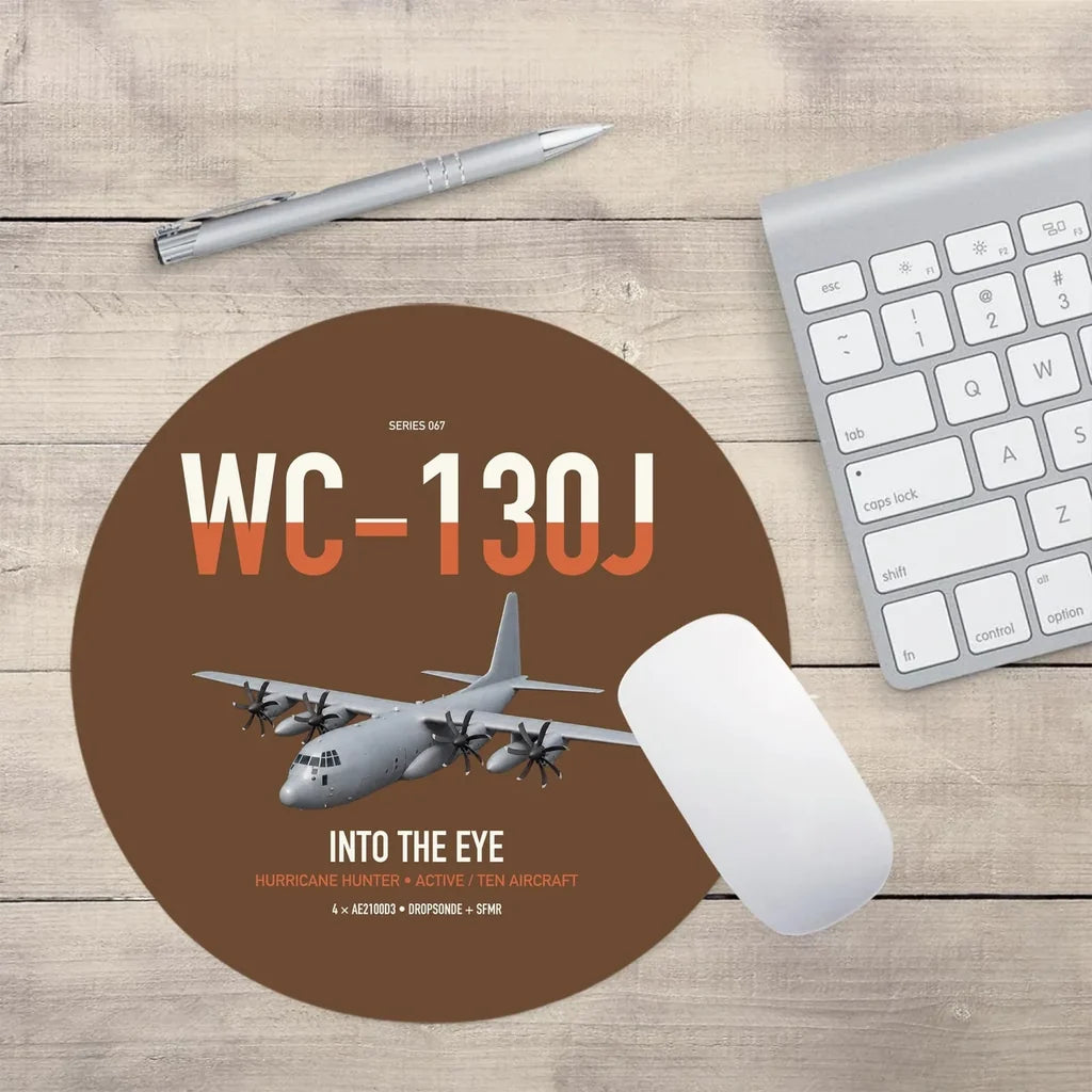 WC-130J Hurricane Hunter design on brown round mouse pad