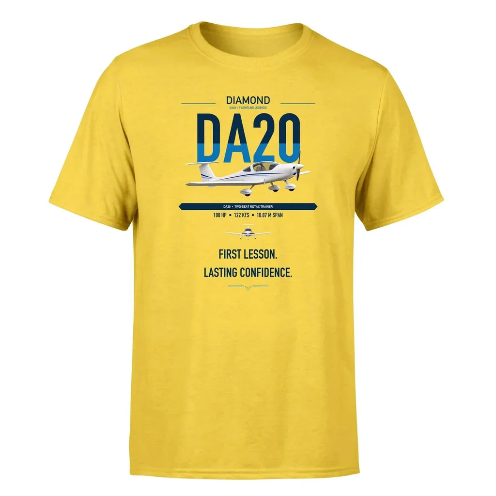 Diamond DA20 design on yellow t-shirt, single-side print