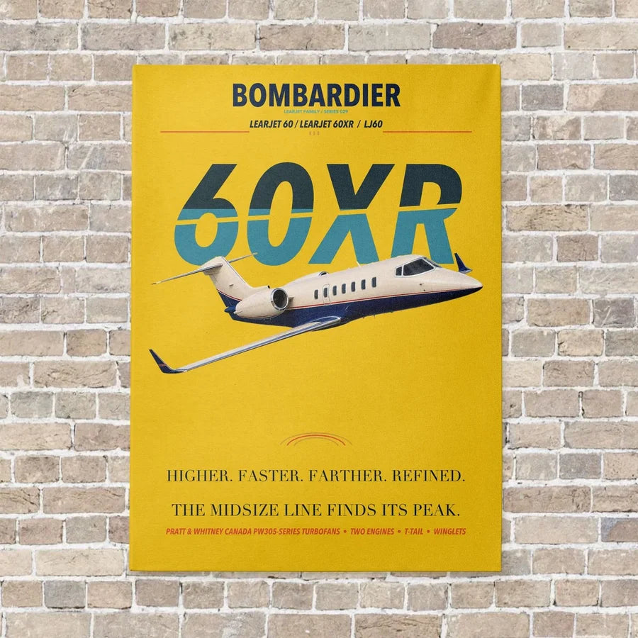Bombardier Learjet 60XR vertical canvas print - no frame - yellow background
