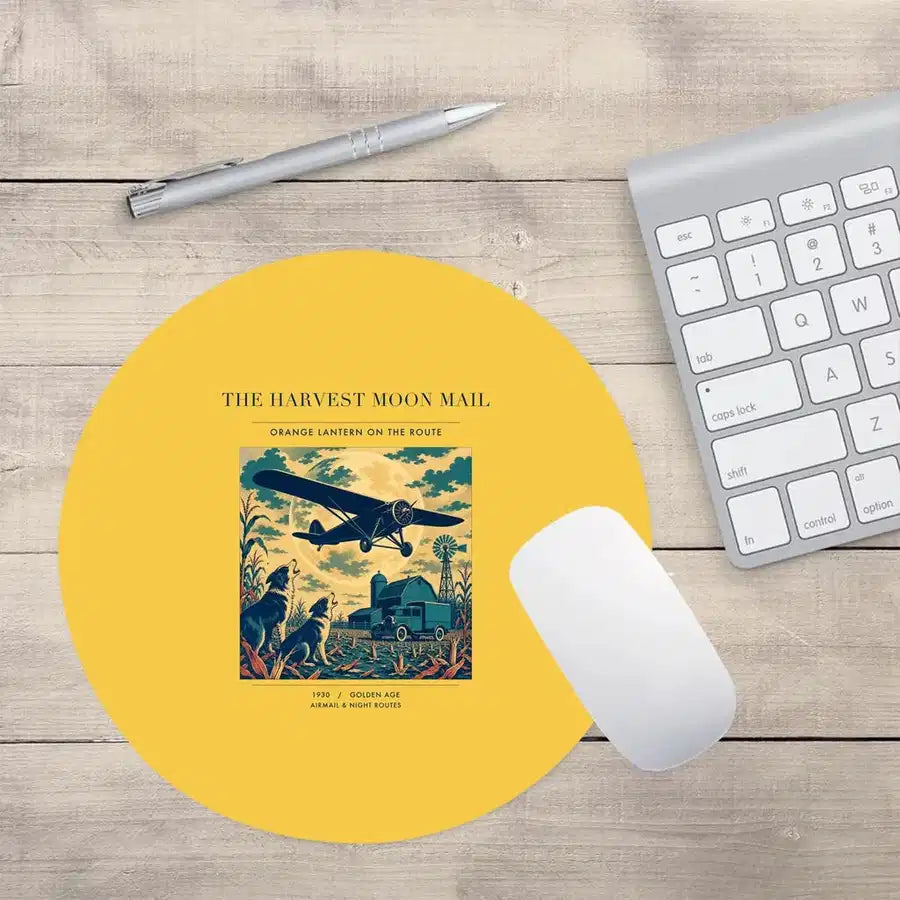 VINTAGE G4479 - The Harvest Moon Mail - Designed Mouse Pads design on yellow round