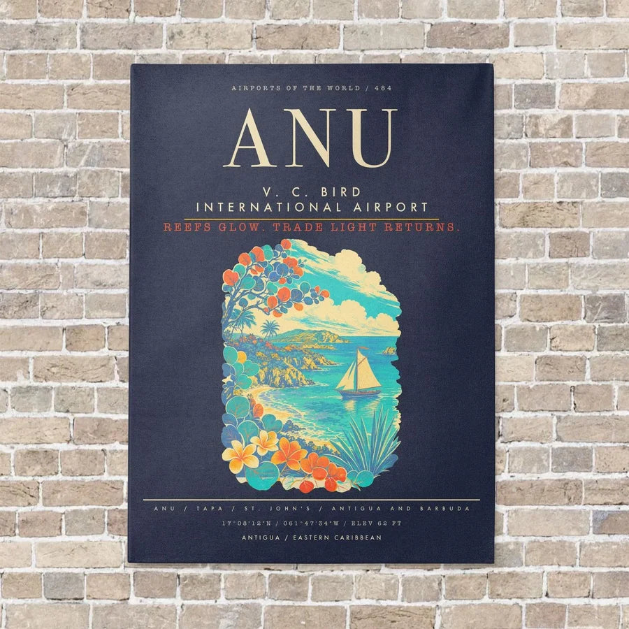 V. C. Bird International Airport ANU - Canvas Framed - Navy Blue