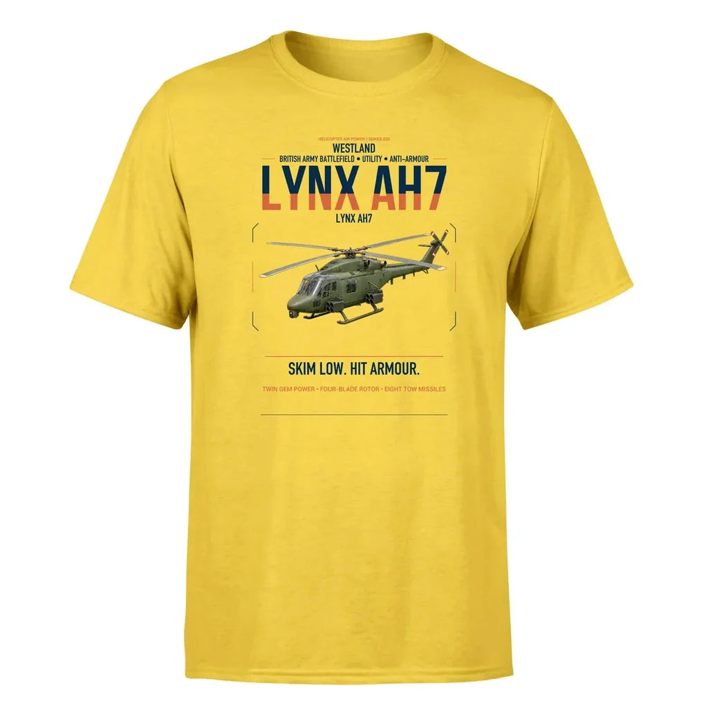 Westland Lynx AH7 design on yellow t-shirt, single-side print