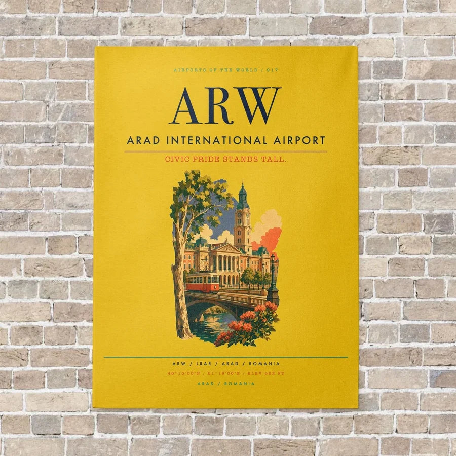 Arad International Airport ARW vertical canvas print - no frame - yellow background