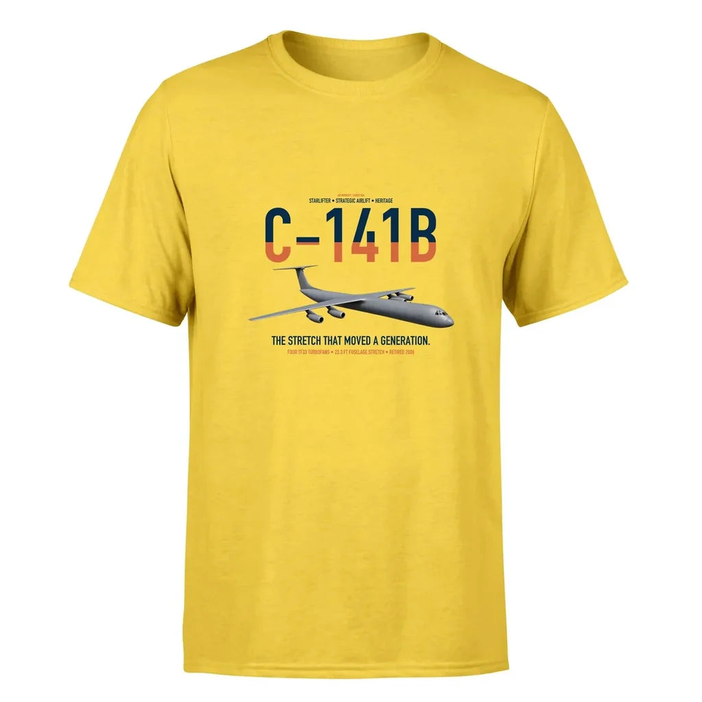 C-141B Starlifter design on yellow double-side t-shirt, single-side print