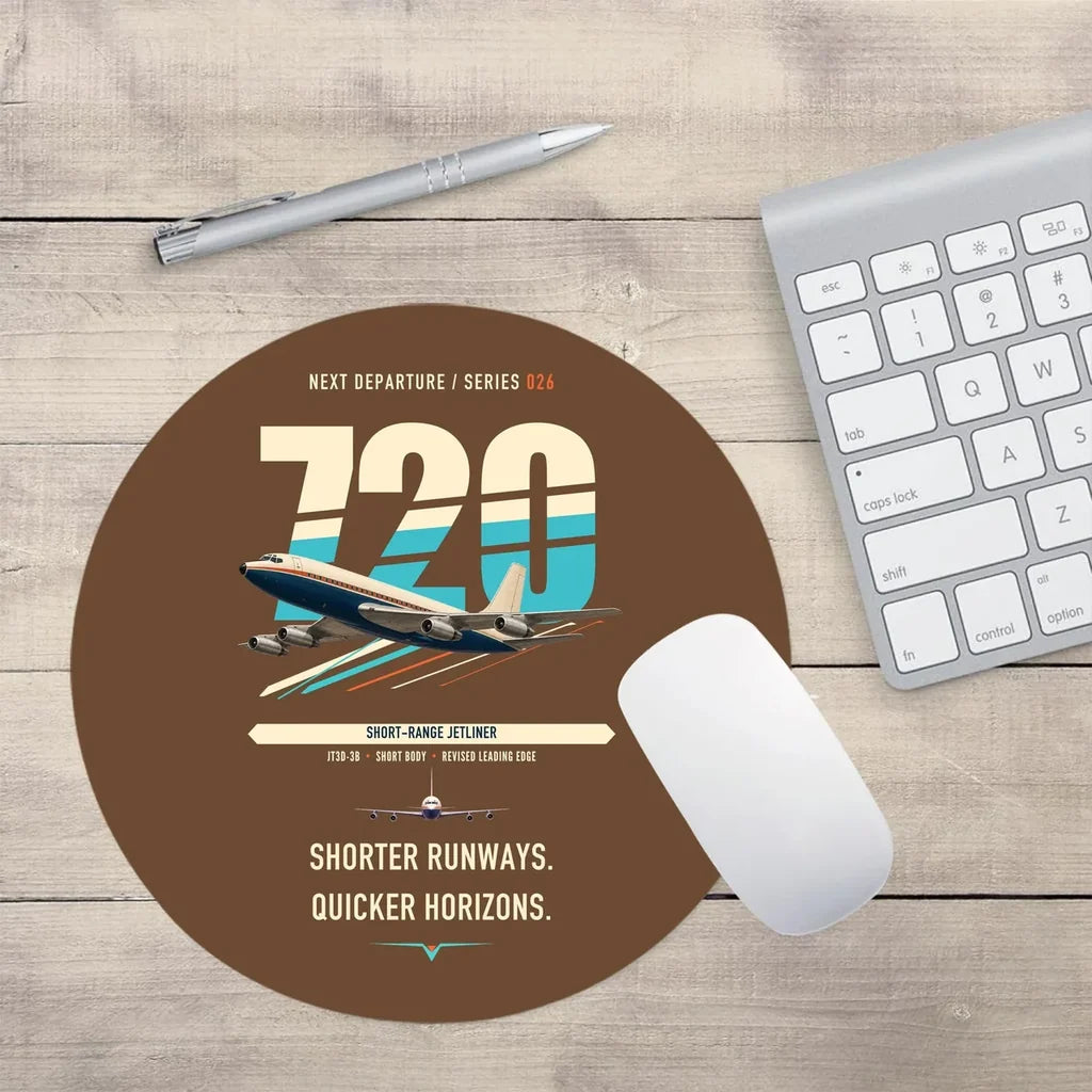 Boeing 720B design on brown round mouse pad