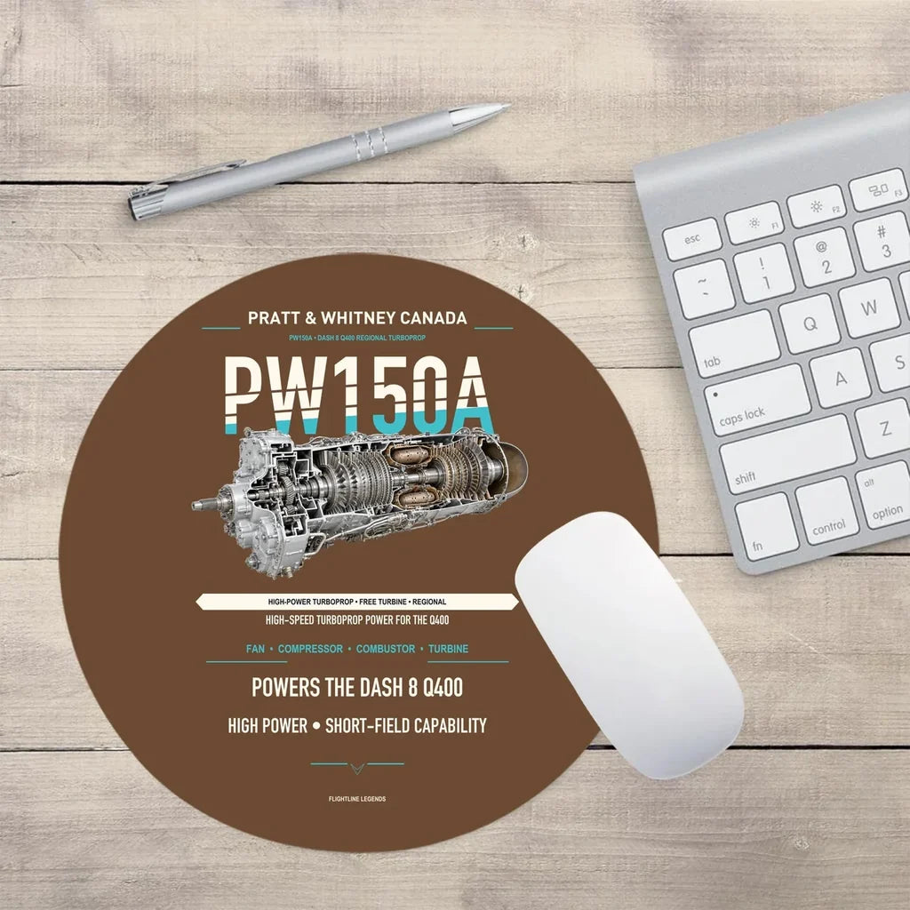 PW150A design on brown round mouse pad
