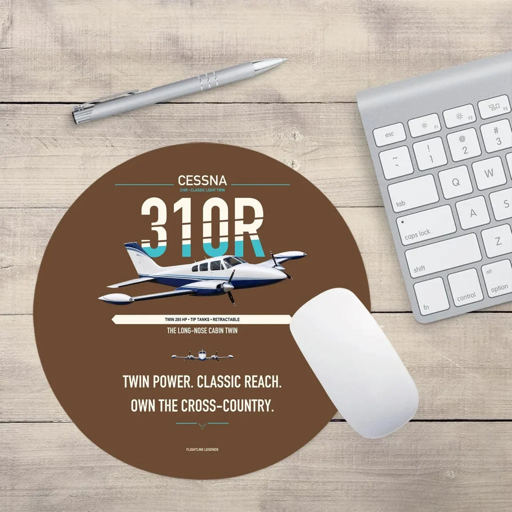 Cessna 310R design on brown round mouse pad