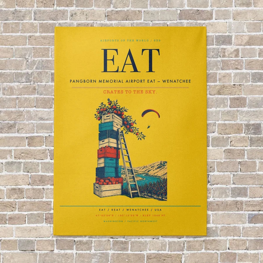 Pangborn Memorial Airport EAT — Wenatchee vertical canvas print - no frame - yellow background