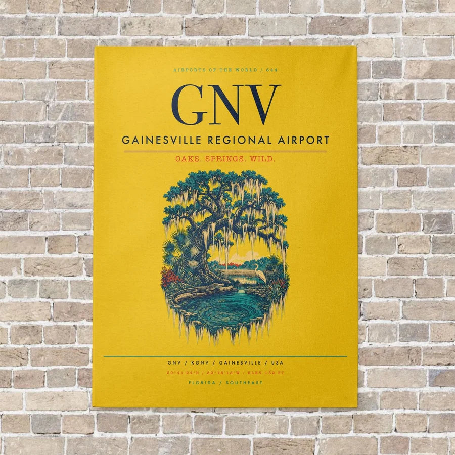 Gainesville Regional Airport GNV vertical canvas print - no frame - yellow background