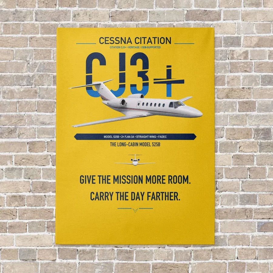 Cessna Citation CJ3+ vertical canvas print - no frame - yellow background