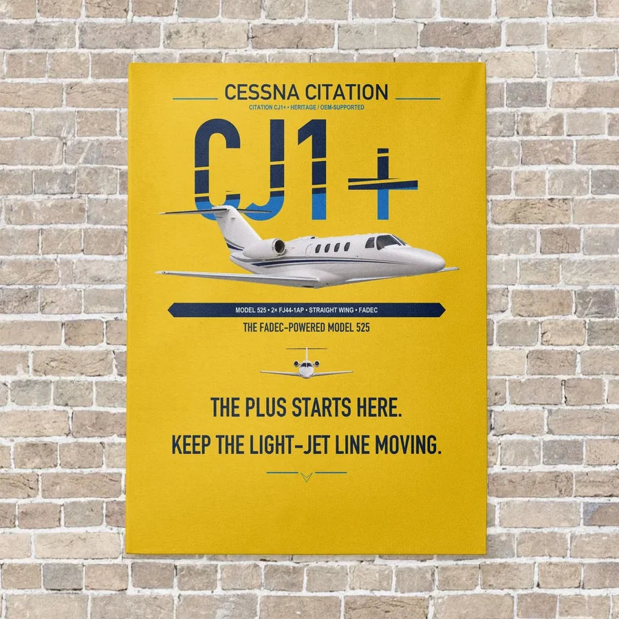 Cessna Citation CJ1+ vertical canvas print - no frame - yellow background