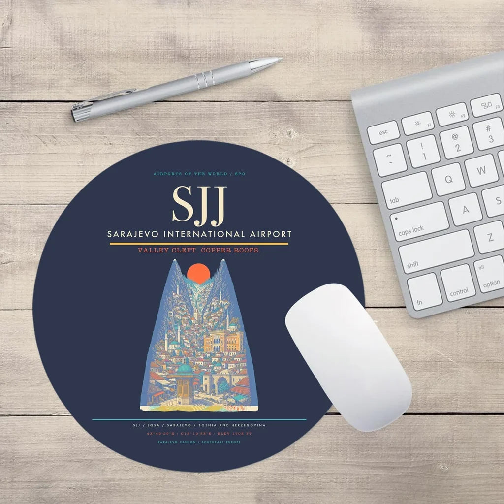 Sarajevo International Airport SJJ Mouse-Pad Round - Navy Blue
