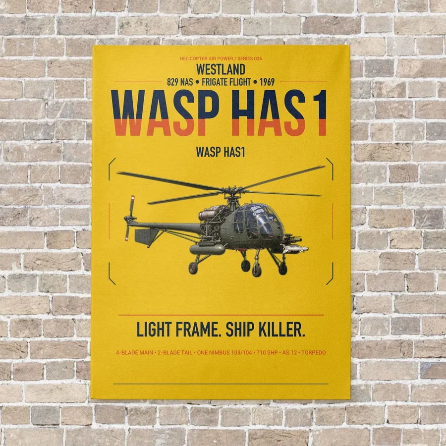 Westland Wasp HAS1 vertical canvas print - no frame - yellow background