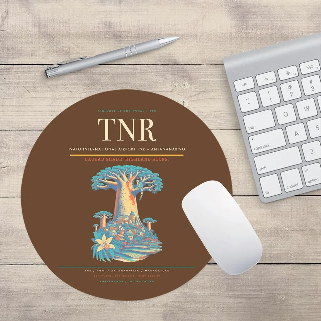 Ivato International Airport (TNR) design on brown round mouse pad