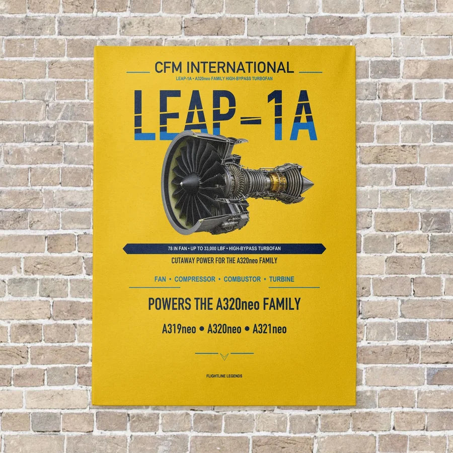CFM LEAP-1A vertical canvas print - no frame - yellow background