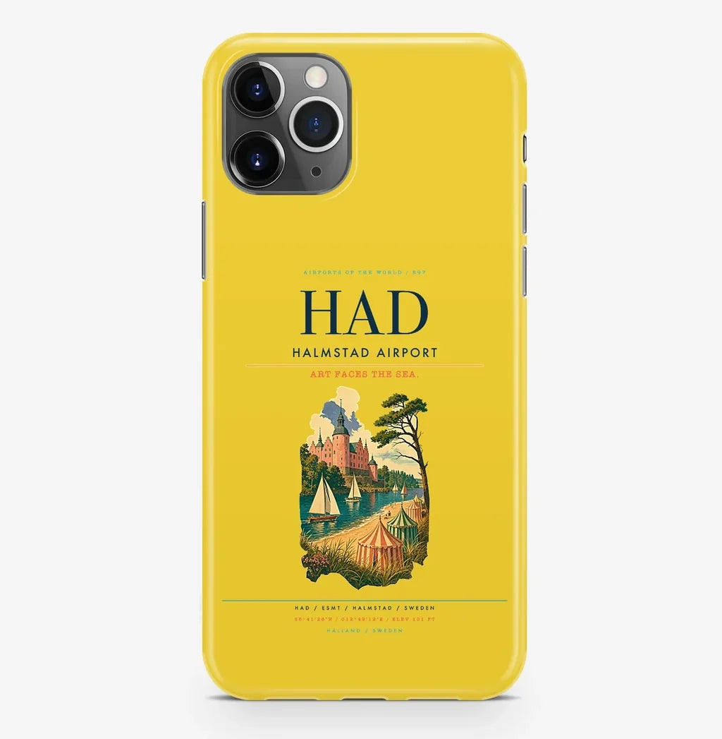 Halmstad Airport (HAD) design on yellow iPhone 16 Pro MagSafe case