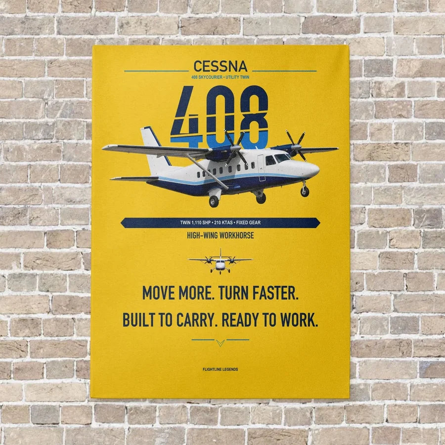 Cessna 408 SkyCourier vertical canvas print - no frame - yellow background