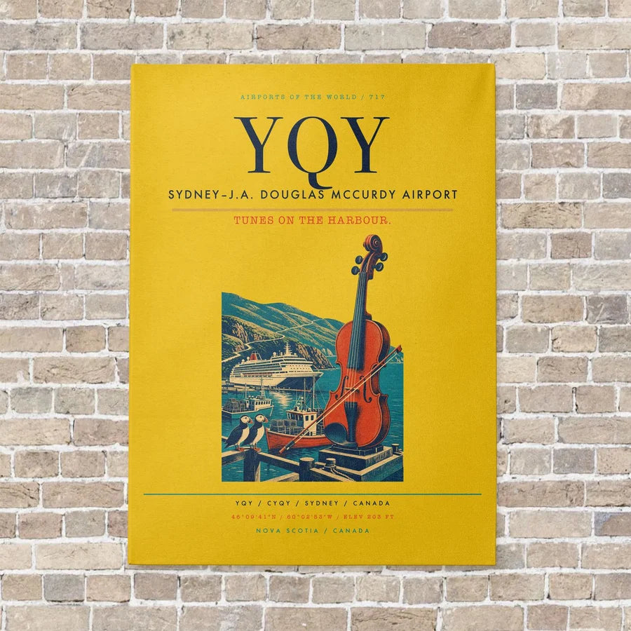 Sydney–J.A. Douglas McCurdy Airport YQY vertical canvas print - no frame - yellow background