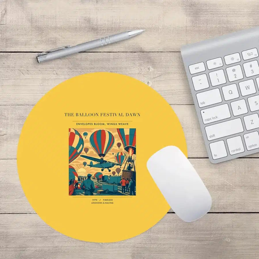 VINTAGE G4394 - The Balloon Festival Dawn - Designed Mouse Pads design on yellow round