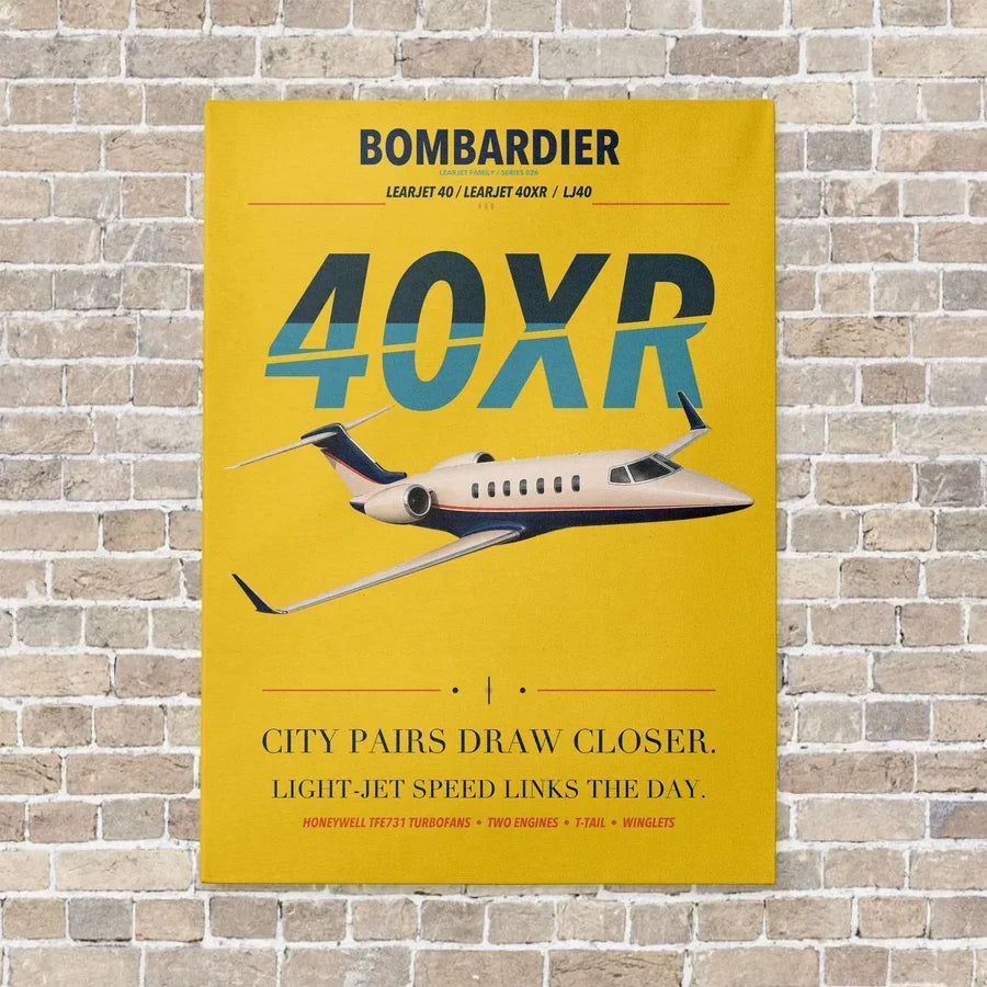 Bombardier Learjet 40XR vertical canvas print - no frame - yellow background