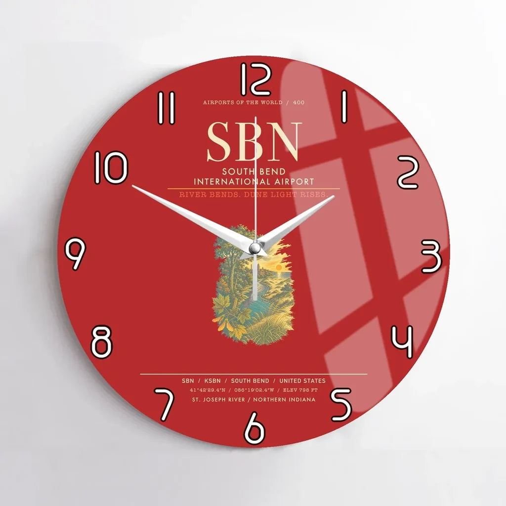 South Bend International Airport SBN Wall-Clock No-Frame - Red