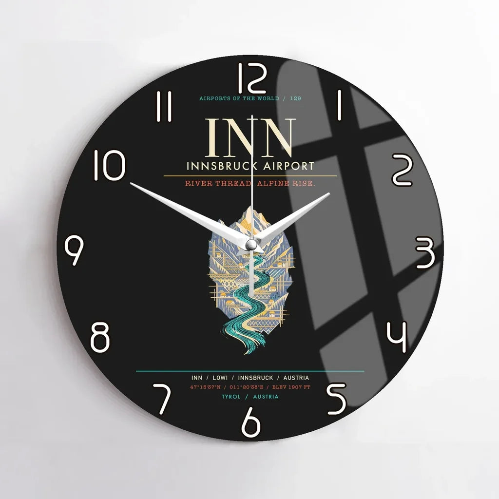 Innsbruck Airport INN - Inn Valley Alpine Weave Wall-Clock No-Frame - Black