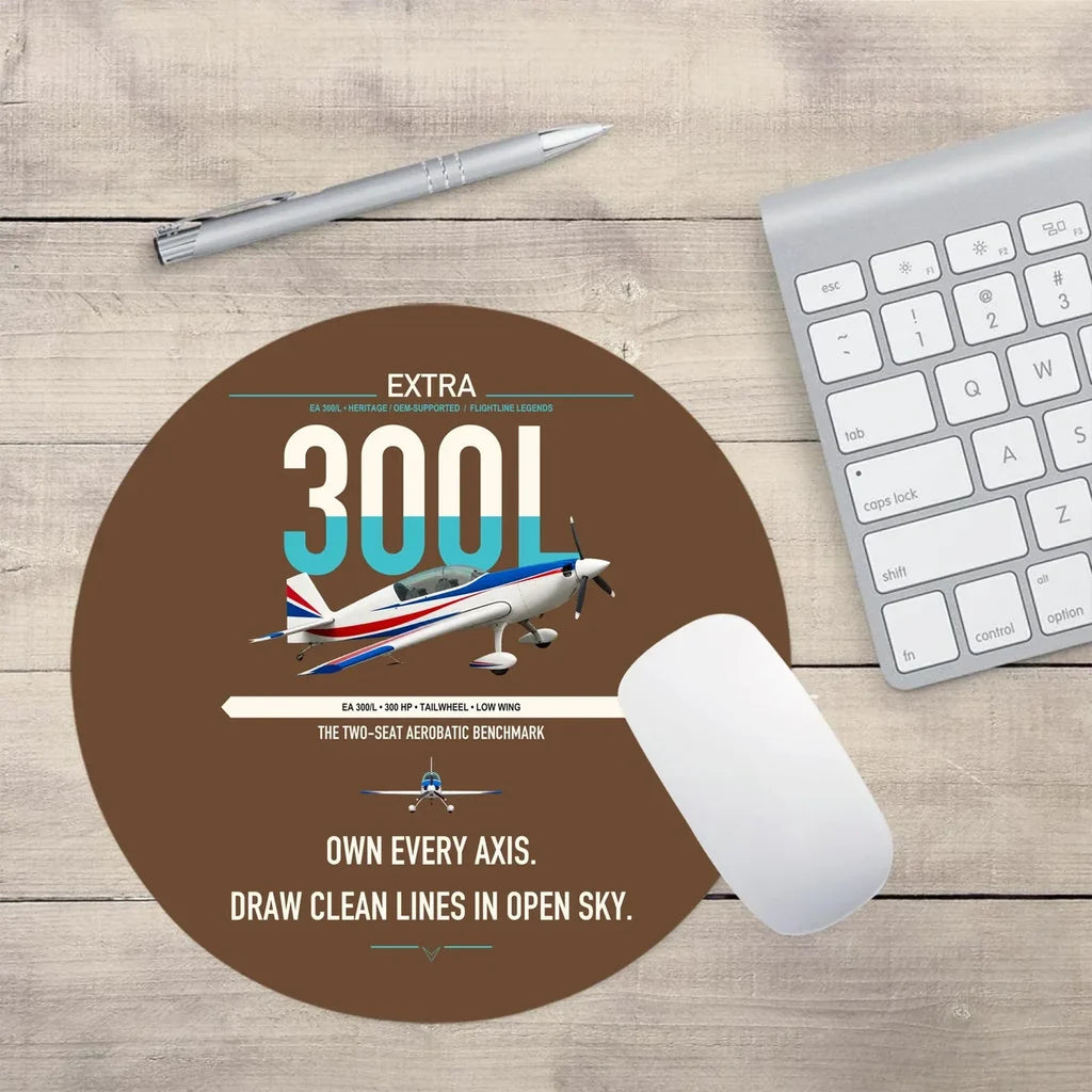 Extra 300L design on brown round mouse pad