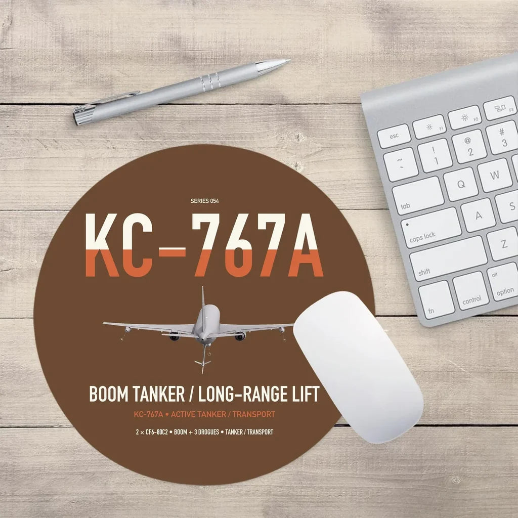 Boeing KC-767A design on brown round mouse pad