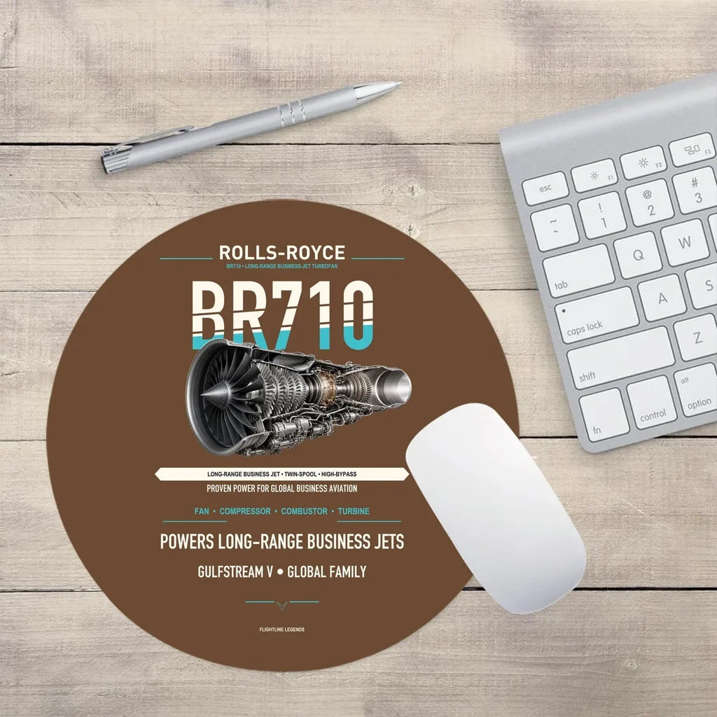 BR710 design on brown round mouse pad