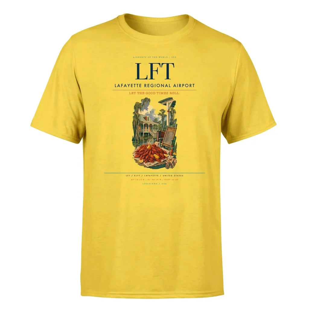 Lafayette Regional Airport (LFT) T-Shirt single-side front print in Yellow | lafayette-regional-airport-lft-double-side-t-shirt