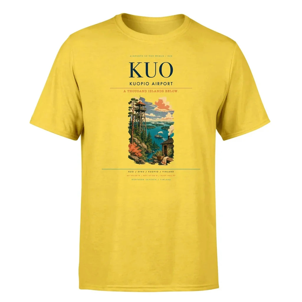 Kuopio Airport (KUO) T-Shirt single-side front print in Yellow | kuopio-airport-kuo-double-side-t-shirt