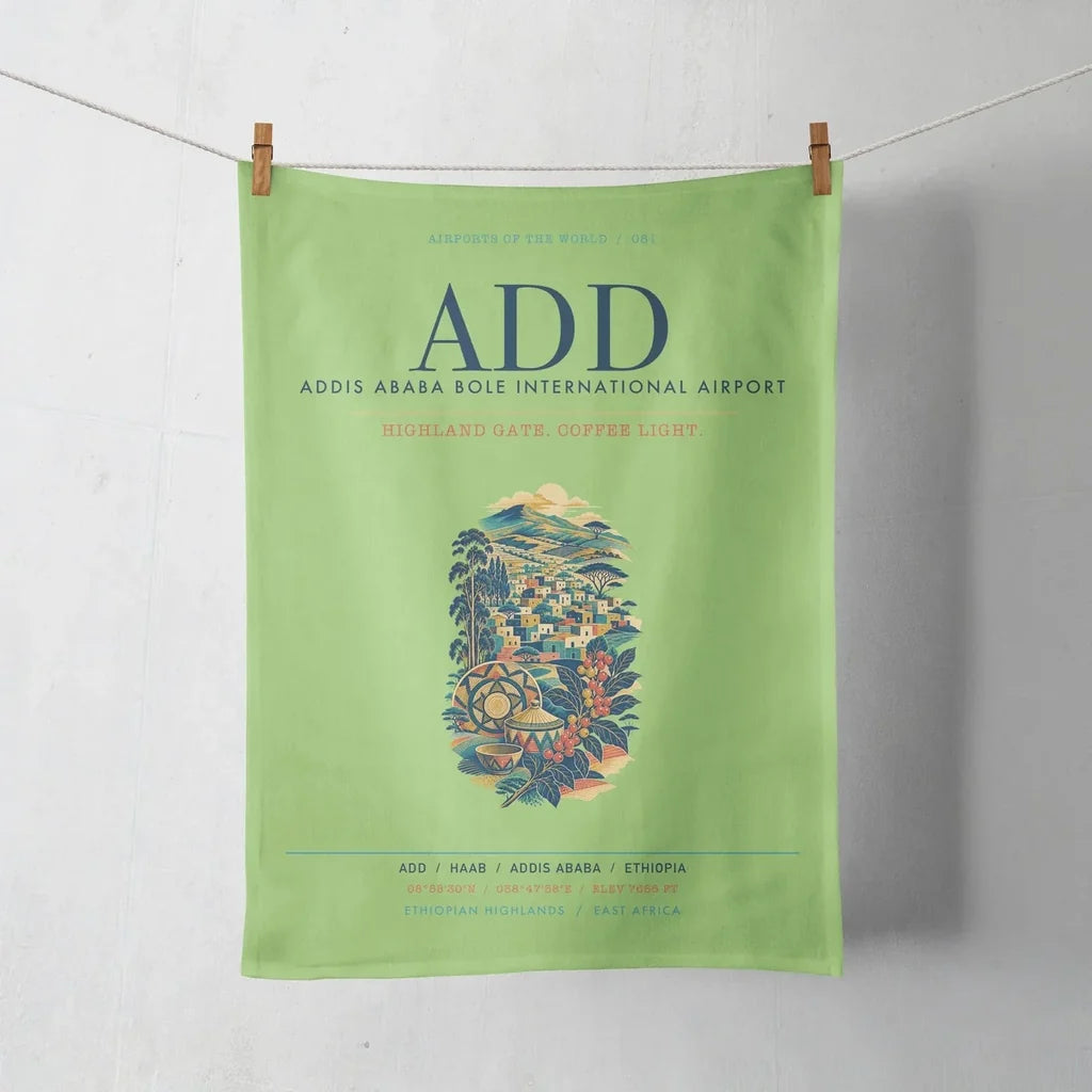 Addis Ababa Bole International Airport (ADD) design on light green towel