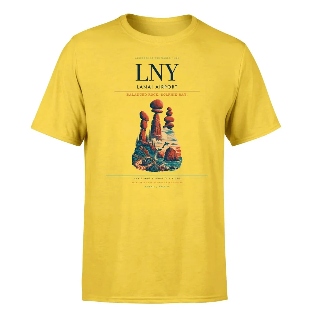 Lanai Airport (LNY) T-Shirt single-side front print in Yellow | lanai-airport-lny-double-side-t-shirt