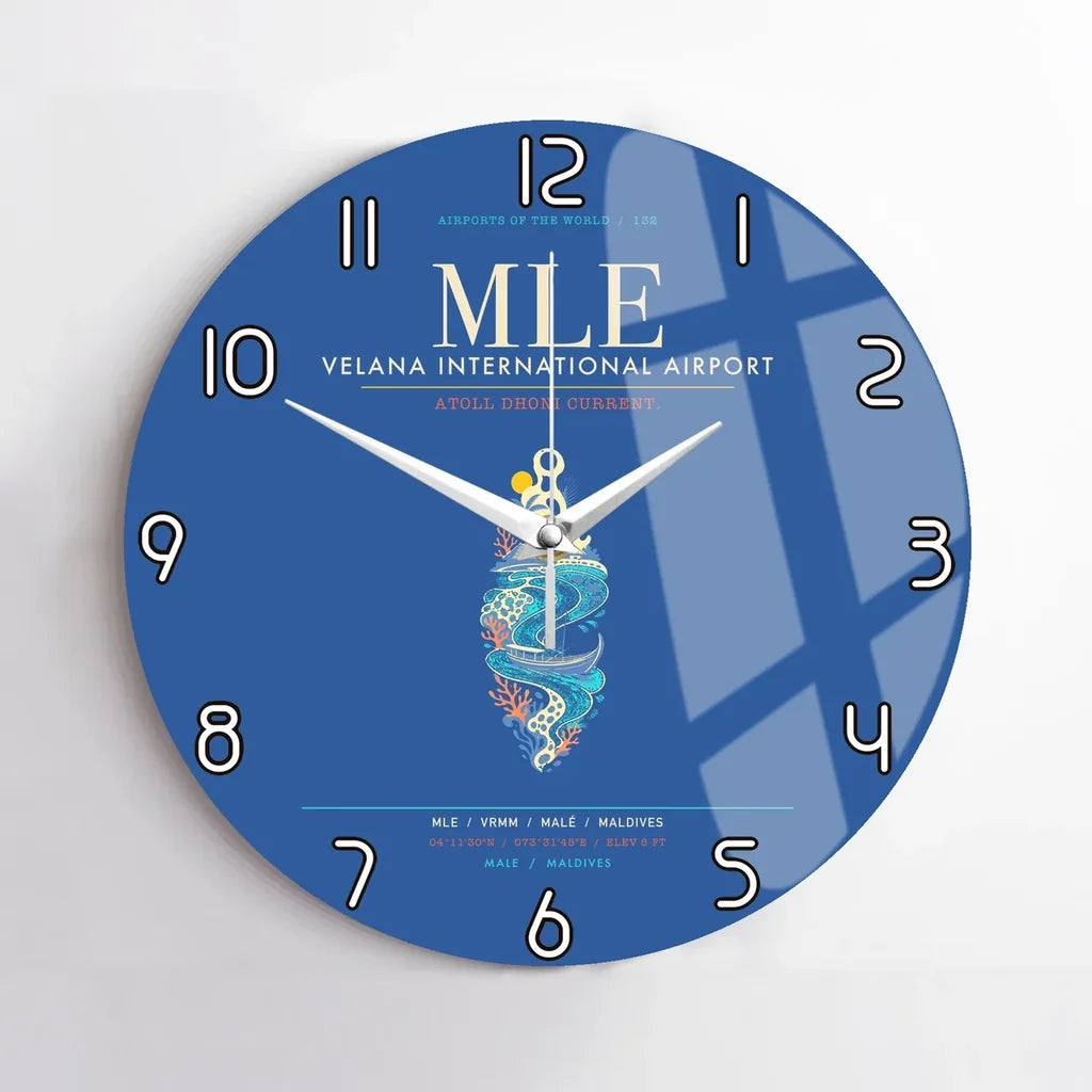 Velana International Airport Male MLE - Atoll Dhoni Current Wall-Clock No-Frame - Blue