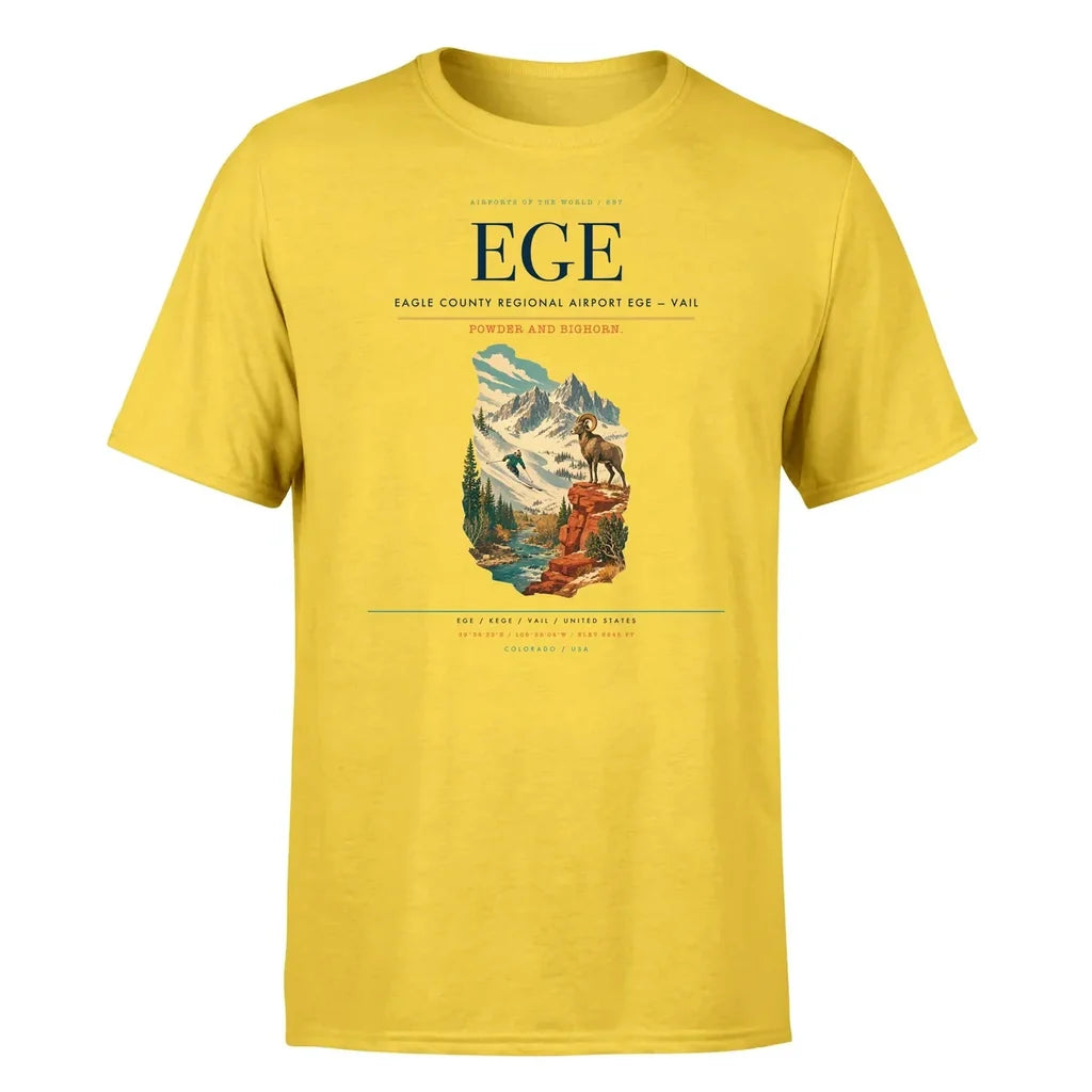 Eagle County Regional Airport (EGE) T-Shirt single-side front print in Yellow | eagle-county-regional-airport-ege-double-side-t-shirt