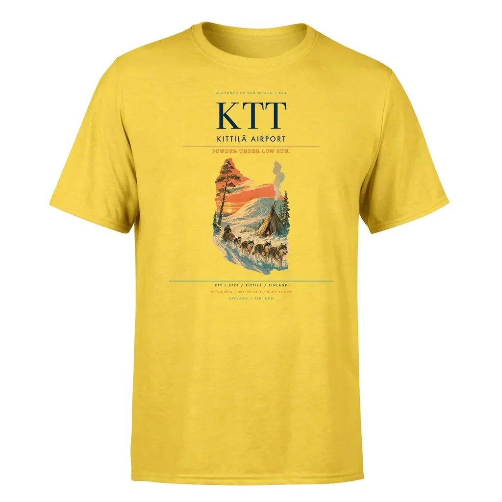 Kittilä Airport (KTT) T-Shirt single-side front print in Yellow | kittilä-airport-ktt-double-side-t-shirt