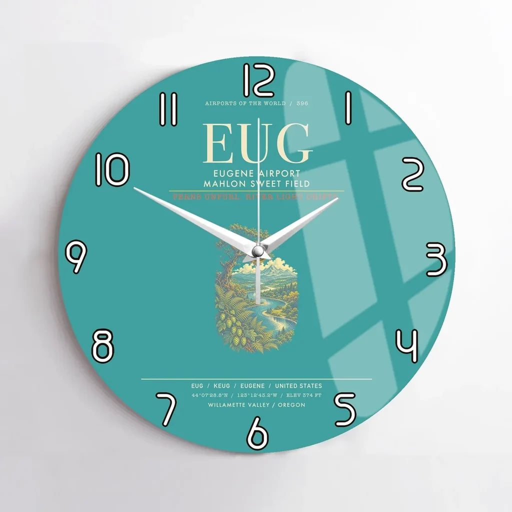 Eugene Airport Mahlon Sweet Field EUG Wall-Clock No-Frame - Turquoise