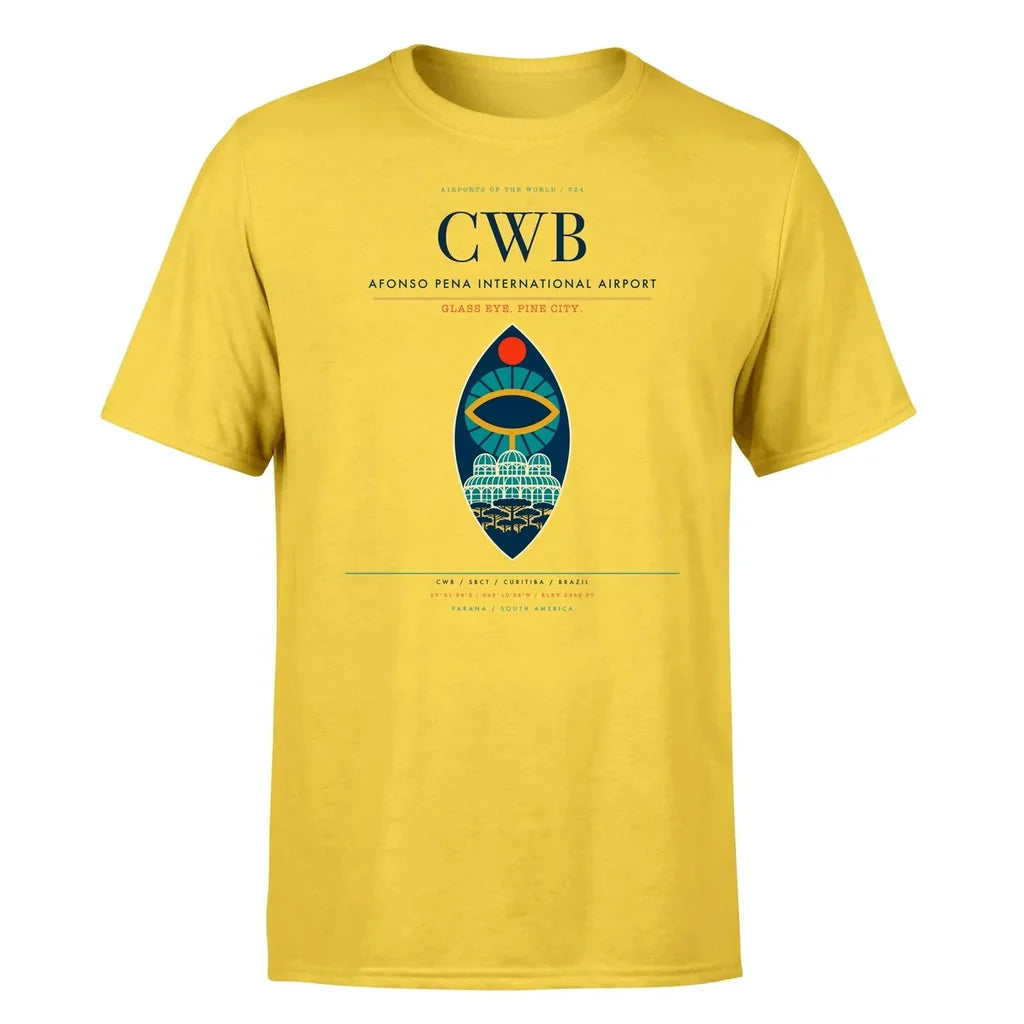 Afonso Pena International Airport (CWB) T-Shirt single-side front print in Yellow | afonso-pena-international-airport-cwb-double-side-t-shirt