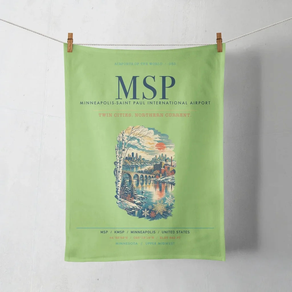 Minneapolis-Saint Paul International Airport (MSP) design on light green towel