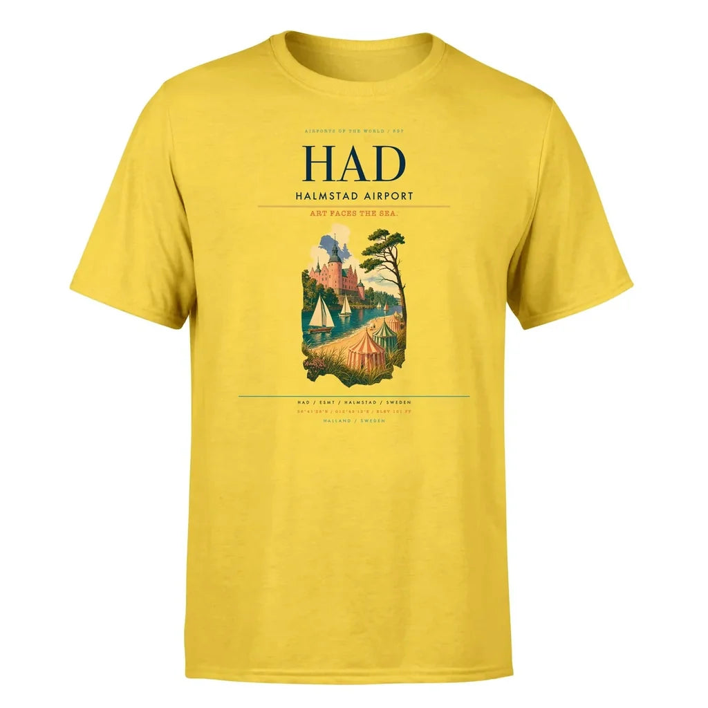 Halmstad Airport (HAD) T-Shirt single-side front print in Yellow | halmstad-airport-had-double-side-t-shirt