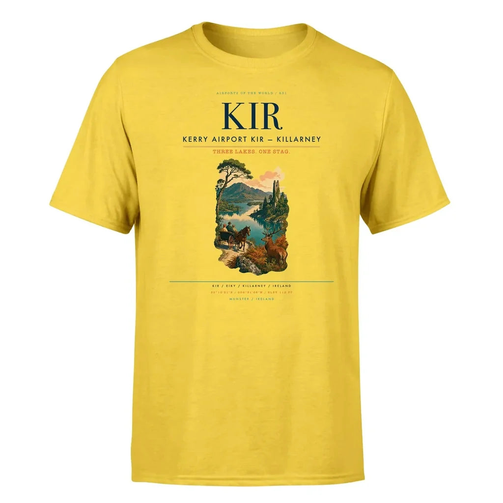 Kerry Airport (KIR) T-Shirt single-side front print in Yellow | kerry-airport-kir-double-side-t-shirt