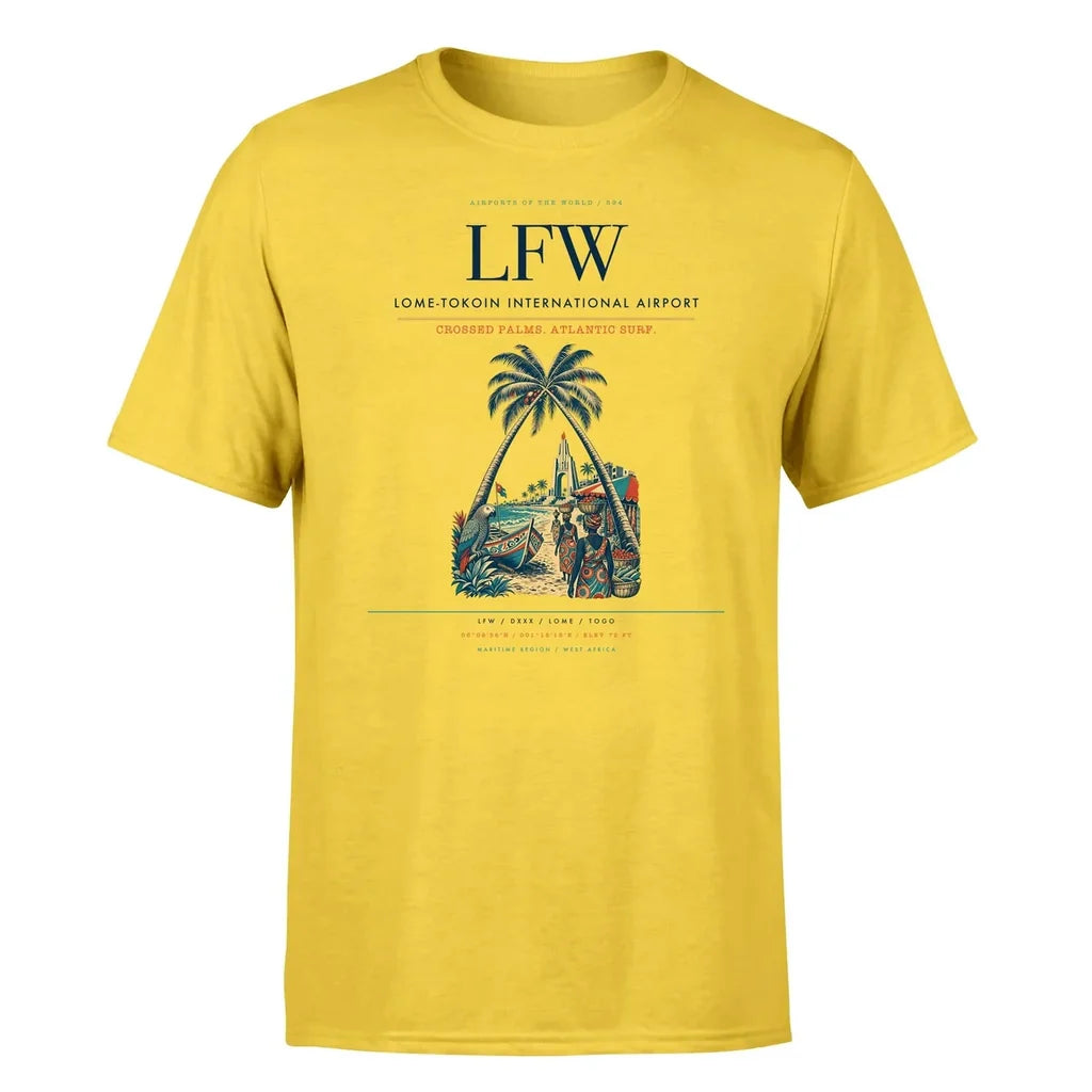 Lome-Tokoin International Airport (LFW) T-Shirt single-side front print in Yellow | lome-tokoin-international-airport-lfw-double-side-t-shirt