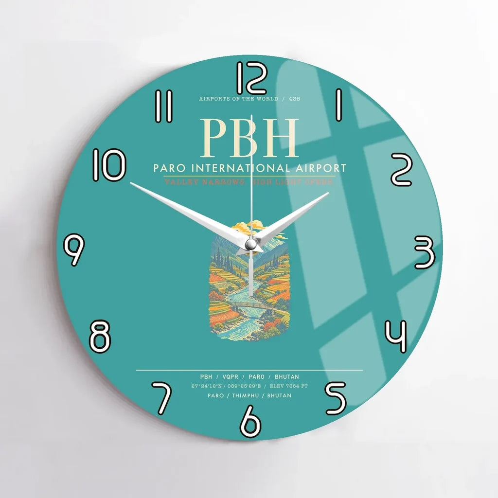 Paro International Airport PBH Wall-Clock No-Frame - Turquoise