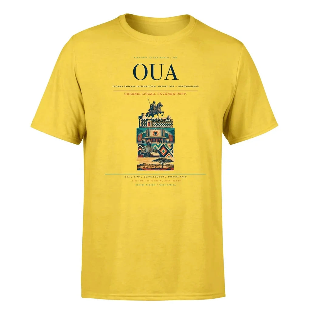 Thomas Sankara International Airport (OUA) T-Shirt single-side front print in Yellow | thomas-sankara-international-airport-oua-double-side-t-shirt