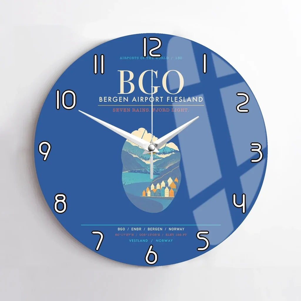 Bergen Airport Flesland BGO - Seven-Rain Fjord Tapestry Wall-Clock No-Frame - Blue